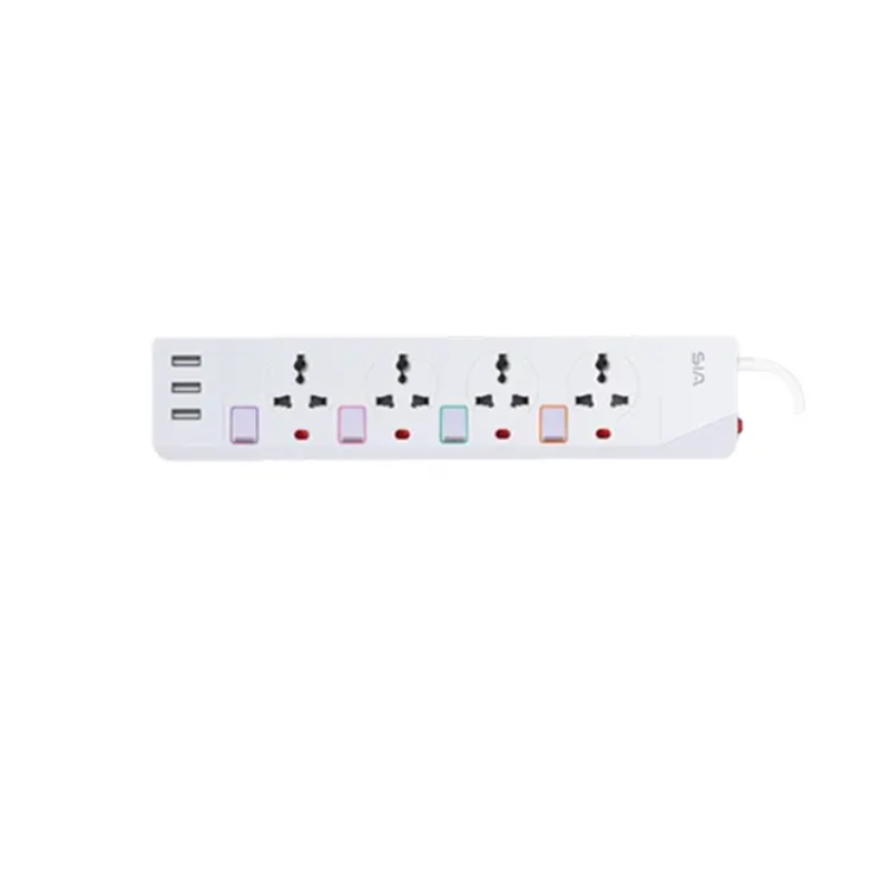 SIA ENDURING GEN1 POWER STRIP 2m Copper 4 Ways + 3 USB - White (SI-PS002W)